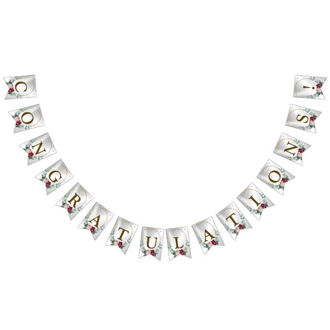 Welcome Wedding Party Pink Red Floral Green Golden Bunting (All)