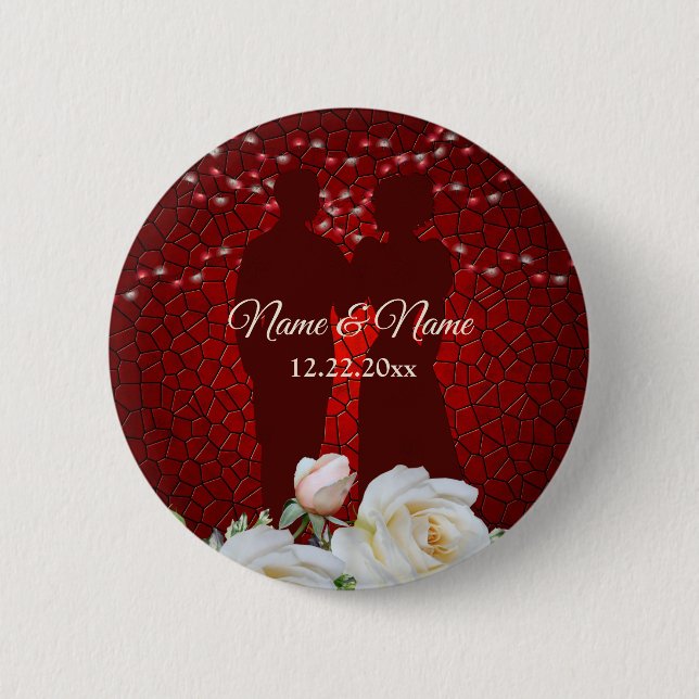 Welcome Wedding Party Red Floral Modern 6 Cm Round Badge (Front)