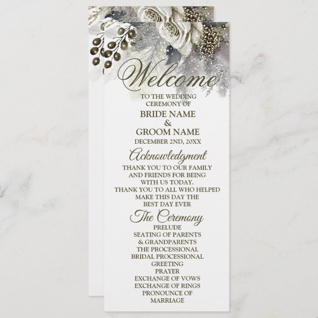 Welcome Wedding Party Silver Golden White Roses  Programme (Front/Back)