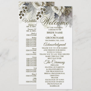 Welcome Wedding Party Silver Golden White Roses  Programme