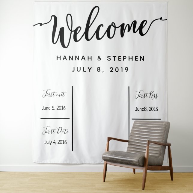 Welcome Wedding Photo Booth backdrop banner Tapestry (In Situ)