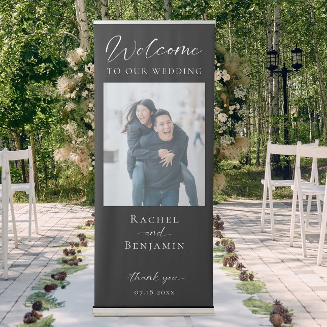 Welcome Wedding Photo Script Elegant Modern Simple Retractable Banner (Creator Uploaded)