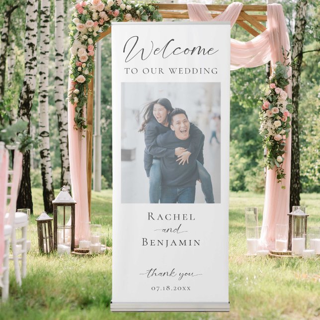 Welcome Wedding Photo Script Elegant Modern Simple Retractable Banner (Creator Uploaded)