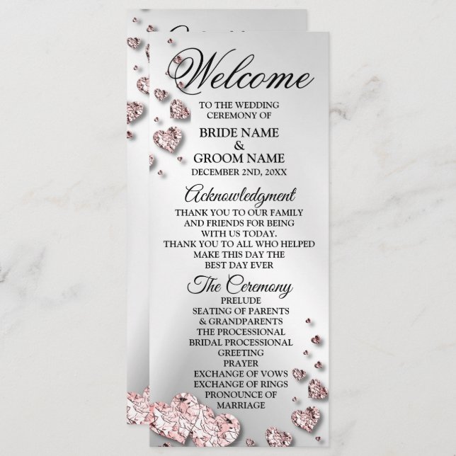 Welcome Wedding Pink Peach Shiny Hearts Geometric Programme (Front/Back)
