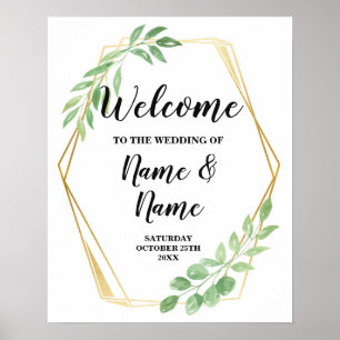 Welcome Wedding Poster Gold Sign Leaves Poster