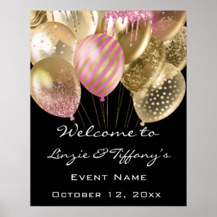 Welcome Wedding Poster Pink Gold Ballons