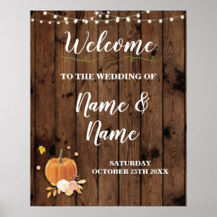 Welcome Wedding Poster Pumpkin Sign Wood Harvest