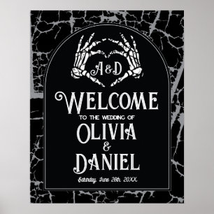 Welcome Wedding Poster Sign Skeleton Hands Heart