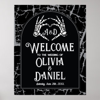 Welcome Wedding Poster Sign Skeleton Hands Heart 