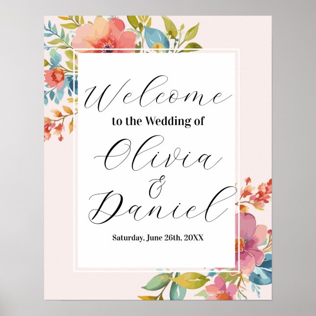 Welcome Wedding Poster Sign Summer Florals (Front)