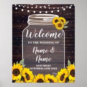Welcome Wedding Poster Sunflower Poster Wood Jar