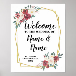 Welcome Wedding Poster Watercolor Red Cream Poster