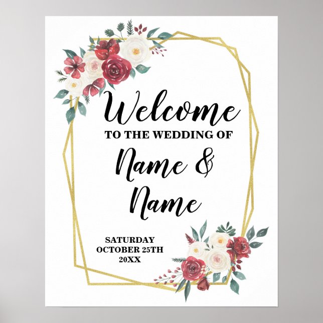 Welcome Wedding Poster Watercolor Red Cream Poster (Front)