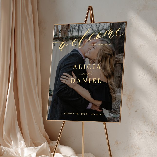 Welcome wedding printable poster script with photo (Print available in different sizes)