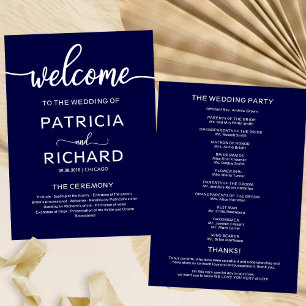 Welcome Wedding Program Calligraphy Navy Blue Programme