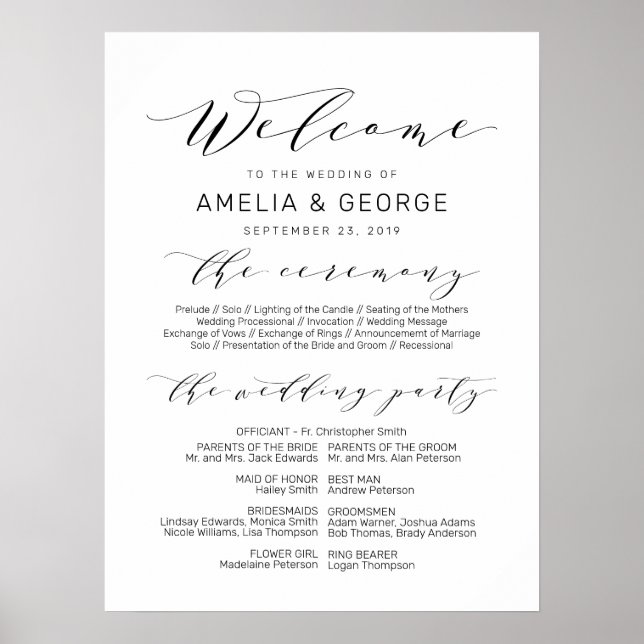 Welcome wedding program sign (Front)