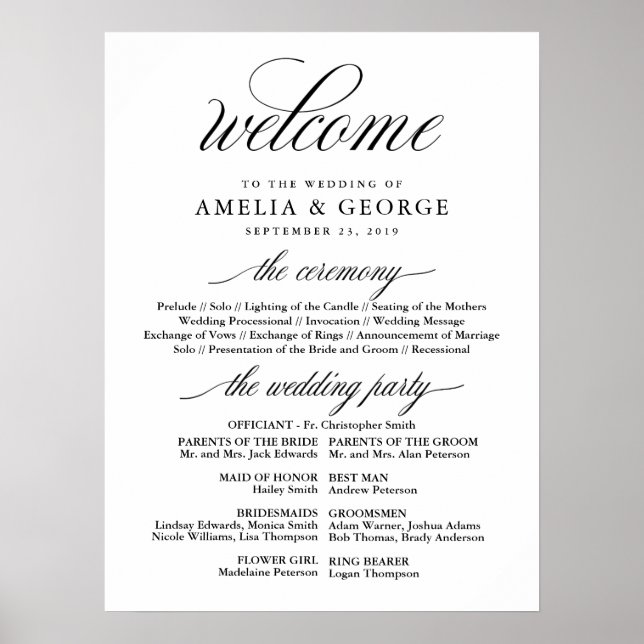 Welcome wedding program sign (Front)