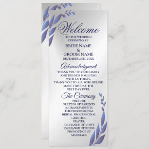Welcome Wedding Purple Blue Floral Silver Modern Programme