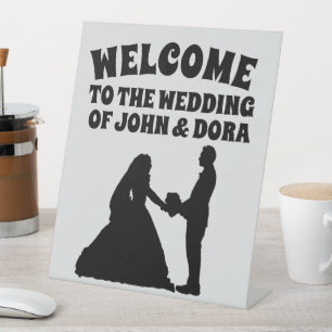 WELCOME WEDDING RETRO FONT PEDESTAL CUSTOM SIGN