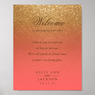 Welcome Wedding Seating - Coral and Gold Glitter Poster