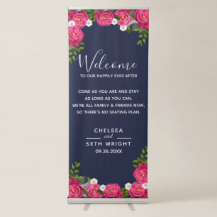 Welcome Wedding Seating - Midnight Blue and Pink Retractable Banner