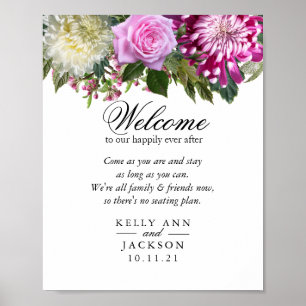 Welcome Wedding Seating - Pretty Pink Flowers Poster