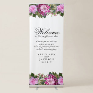 Welcome Wedding Seating -  Pretty Pink Flowers Retractable Banner