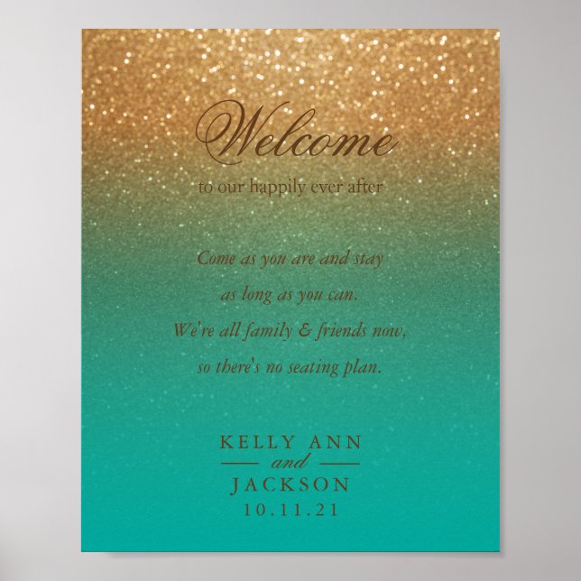 Welcome Wedding Seating - Teal and Gold Glitter Poster (Front)