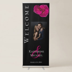 Welcome Wedding Sign-Black Fuchsia and White- Retractable Banner