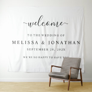 Welcome Wedding Sign Black Gold Tapestry