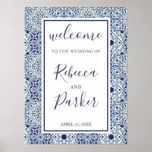 welcome Wedding sign blue tiles