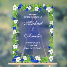 Welcome Wedding Sign blue white green boho floral