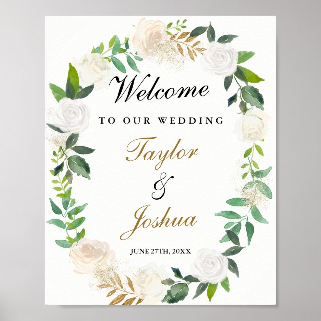 Welcome Wedding Sign Blush Gold Watercolor (Front)