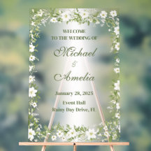 Welcome Wedding Sign boho white olive green floral