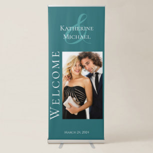 Welcome Wedding Sign-Emerald Green with Photo- Retractable Banner