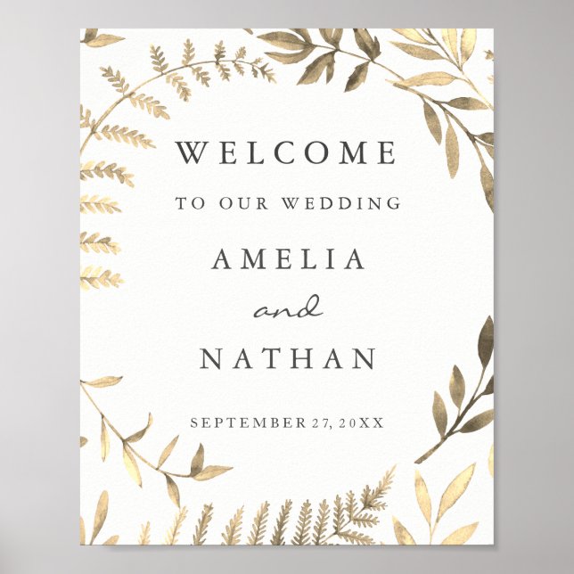 Welcome Wedding Sign Golden Leaf Wreath (Front)