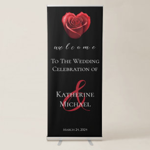 Welcome Wedding Sign-Heart Shaped Red Rose- Retractable Banner
