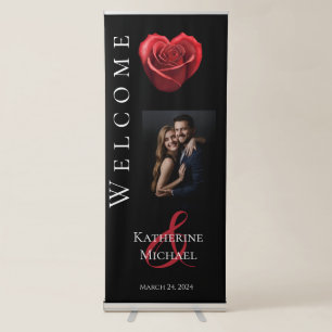 Welcome Wedding Sign-Heart Shaped Red Rose- Retractable Banner