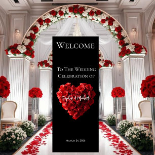 Welcome Wedding Sign-Heart Shaped Red Roses- Retractable Banner