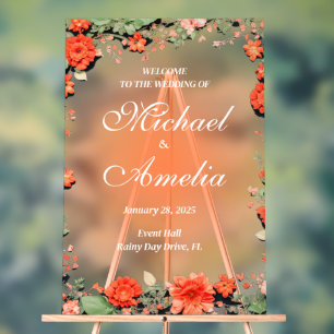 Welcome Wedding Sign Italian Sunset orange floral