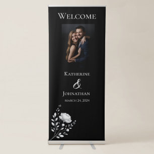 Welcome Wedding Sign-Modern Elegant Black White Retractable Banner