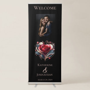 Welcome Wedding Sign-Modern Heart Shaped Rose  Retractable Banner