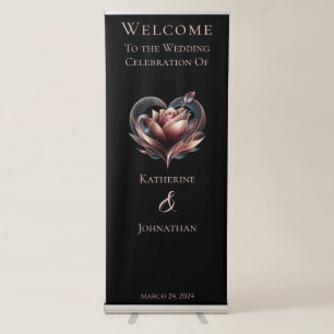 Welcome Wedding Sign-Modern Rose with Heart- Retractable Banner