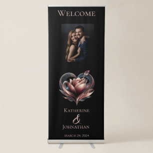 Welcome Wedding Sign-Modern Rose with Heart- Retractable Banner