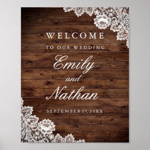 Welcome Wedding Sign Rustic Wood Vintage Lace
