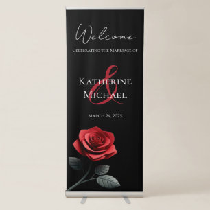 Welcome Wedding Sign-Single Red Rose- Retractable Banner