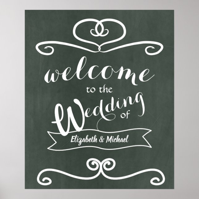 Welcome Wedding Sign Vintage Chalkboard Budget (Front)