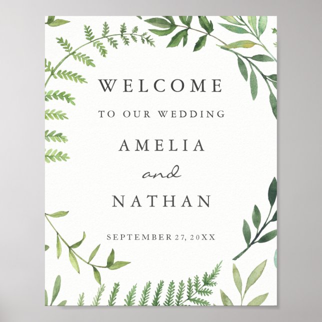 Welcome Wedding Sign Watercolor Leaf Wreath (Front)