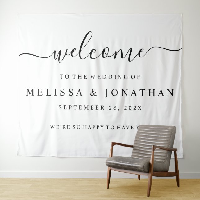 Welcome Wedding Sign White Black Tapestry (In Situ (Horizontal))