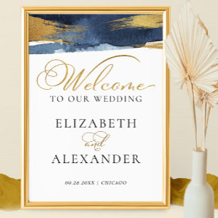 Welcome Wedding Signs Watercolor Abstract Gilded